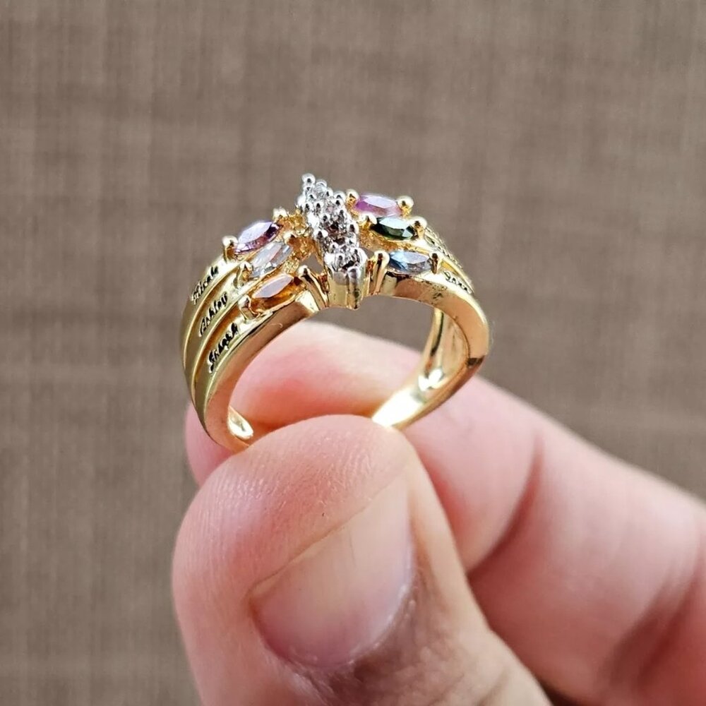 Mix Color Stone Crystal Rhinestone Ring Gold Tone Fashion Jewelry name Engrave - Picture 8 of 13